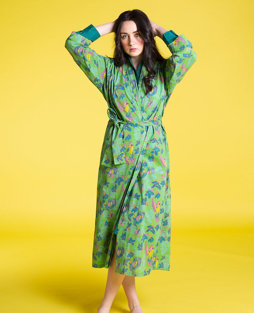 LONG DRESSING GOWN - Ancolie Green - LONG 030