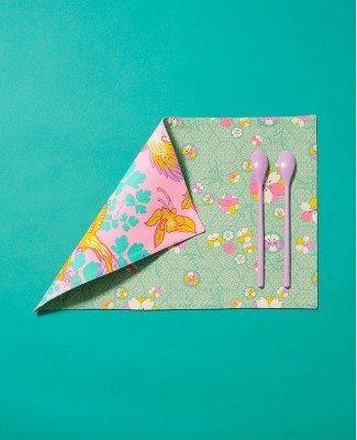 SET DE TABLE par 4 - Kobe Green / Ancolie Pink - MAT 002