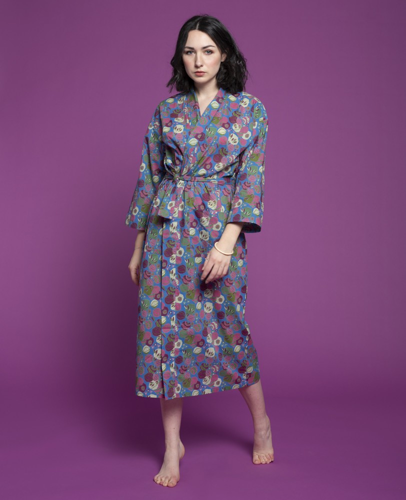 LONG DRESSING GOWN - Bloom Blue - LONG 044