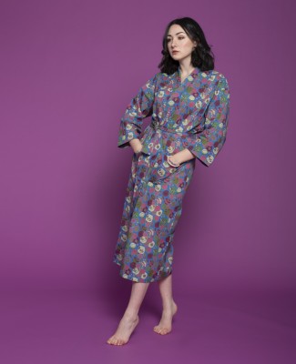 LONG DRESSING GOWN - Bloom Blue - LONG 044