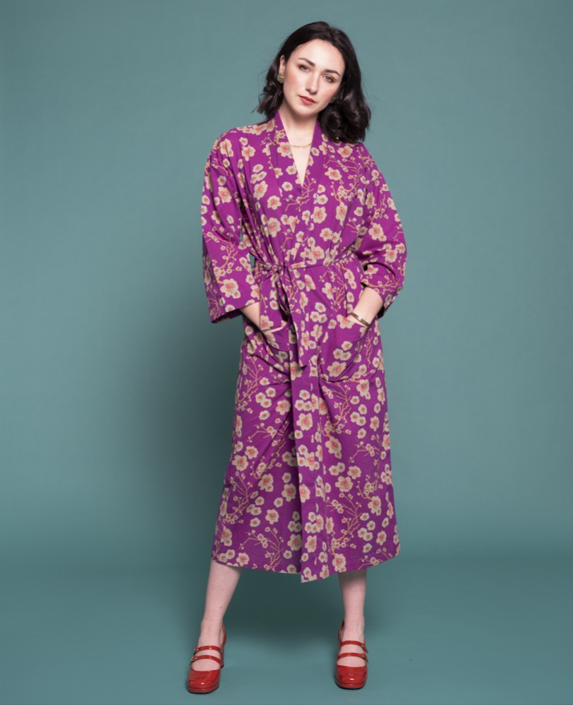 LONG DRESSING GOWN - Blossom Purple - LONG 048