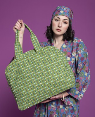 SAC WEEK END EN TOILE - Ziggy Green (lining bloom orange) - WEBAG 004