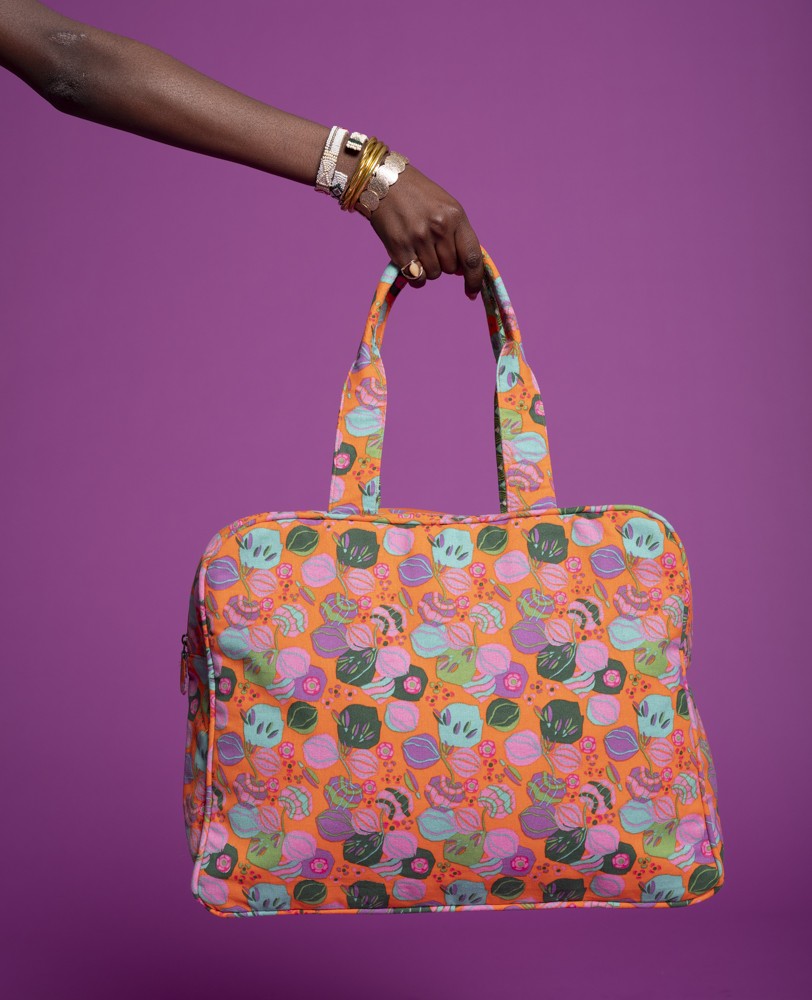 SAC WEEK END EN TOILE - Bloom Orange (lining margate green) - WEBAG 005