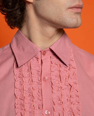 SHIRT WITH RUFFLES - Plain Pink (M)