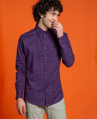 SHIRT WITH RUFFLES - Plain Purple (M)